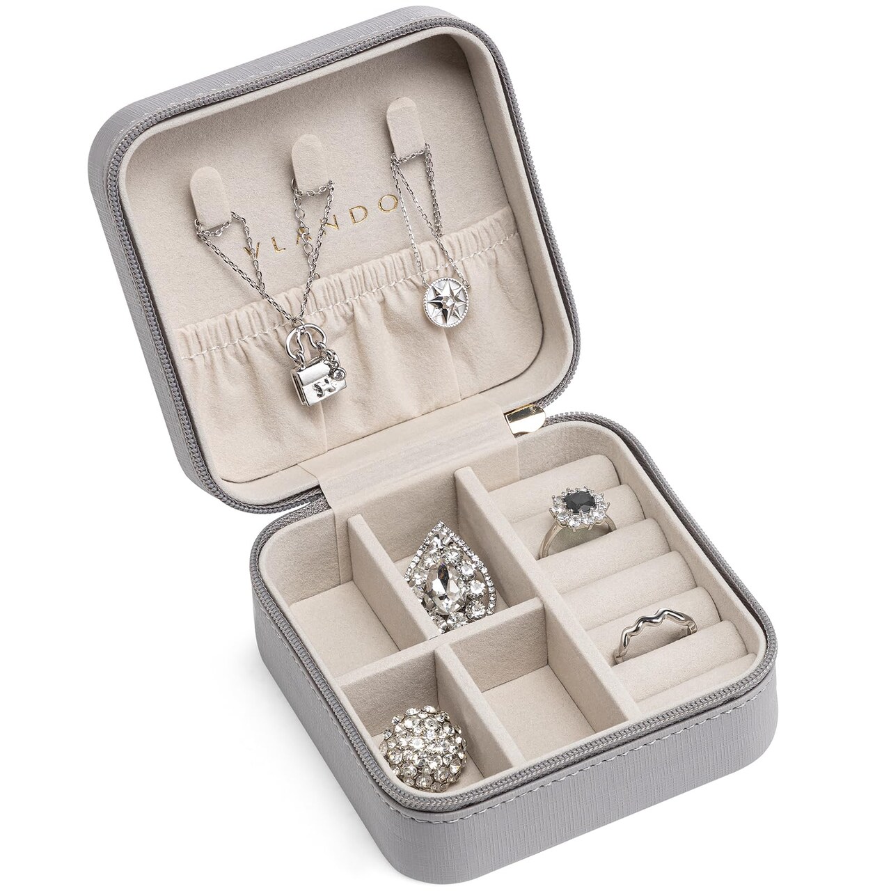 Travel Jewelry Box, Small Jewelry Travel Organizer Case Valentine's Gift for Girls-Women - Grey